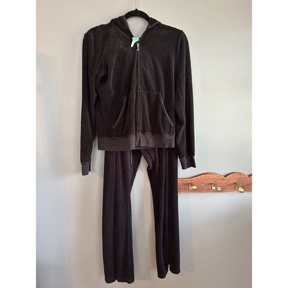 Juicy Couture Pants - Juicy Couture Womens Terry Clothe Hoodie Pants Tracksuit Full Zip Size XL Black